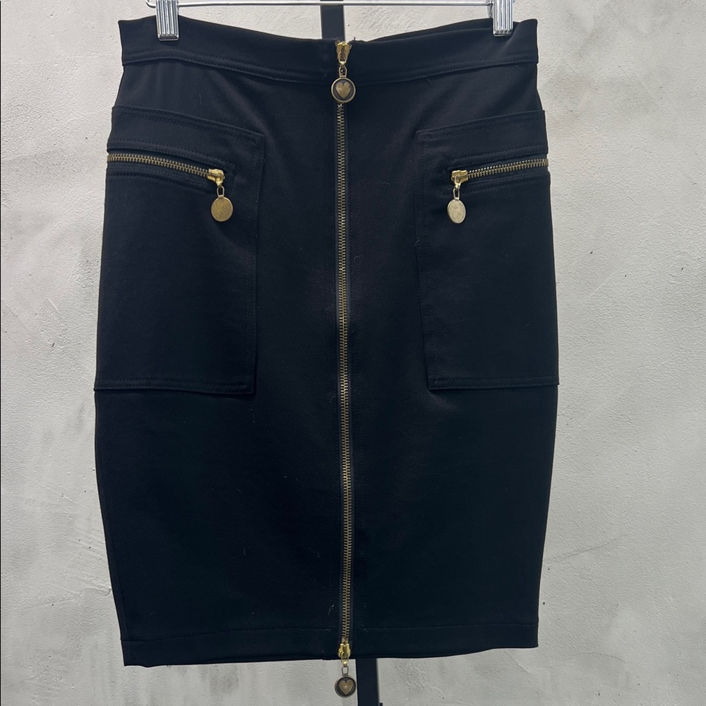 Moschino Black Pencil Skirt with Gold Zippers